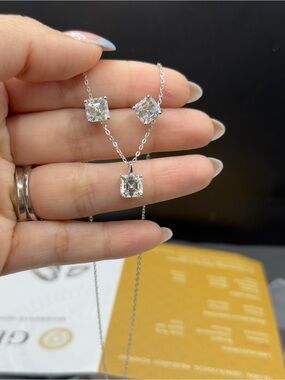 6cttw Ascher cut Moissanite vvs1 color D earrings and necklace set 2ct each